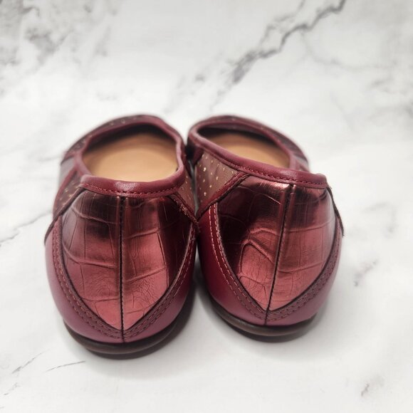 Fitflop Allegria Art Deco Patchwork Red Ballet Flats Leather Slip-On Shoes Size - Picture 4 of 10